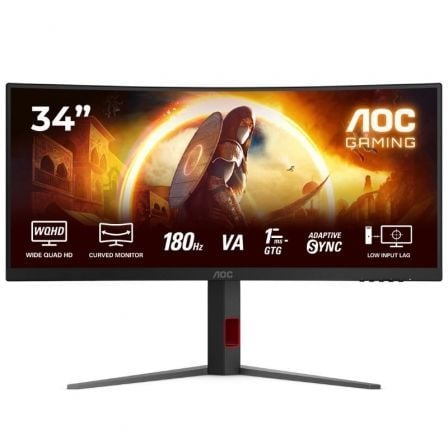 Monitor Gaming Ultrapanorámico Curvo AOC CU34G4 34'/ WQHD/ 1ms/ 180Hz/ VA/ Regulable en altura/ Negro